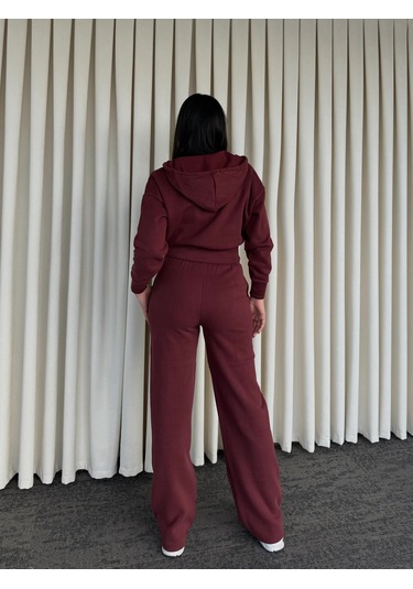 Laluvia Bordo %100 Pamuk Kapüşonlu Fitilli Takım - 51232 Bordo