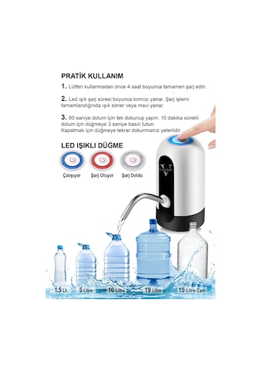 Vayomy Şarjlı Otomatik Damacana Su Pompası Tek Motorlu Bpa İçerm Diğer