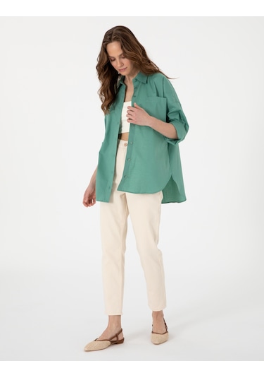 Pierre Cardin Kadın Yeşil Gömlek Desenli 50313596-vr054 Yeşil