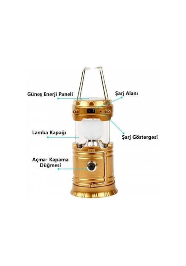 Kenpazar Solar Şarjlı Güneş Enerjili Fan Kamp Feneri Güneş Paneli Kamp Şarjlı Işıldak Usb Şarj
