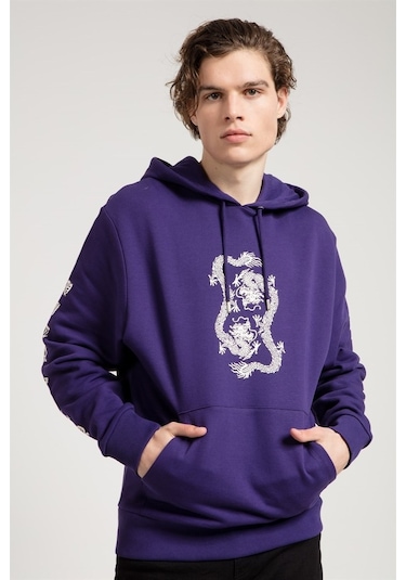 Jahr Marc Dragon Baskılı Mor Oversize Erkek Sweatshirt Mor