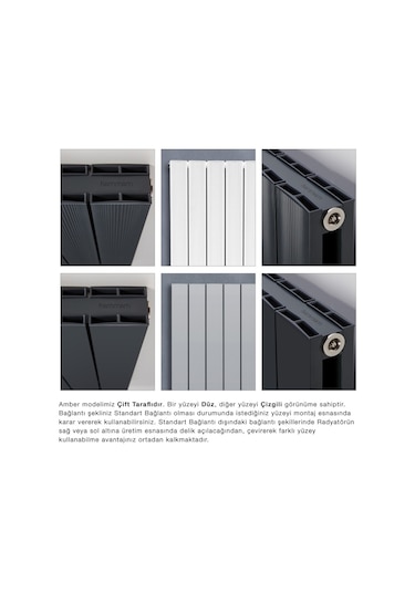 600x635mm Amber Yatay Antrasit Alüminyum Radyatör Standart Bağlan