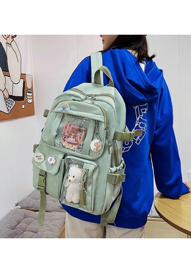 Lixiaqu01 Green Sevimli Kadın Sırt Çantaları Su Geçirmez Çok Cep Açık Yeşil