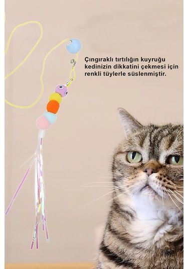 Pribor Tırtıl Kedi Oyuncağı, Kendinden Yapışkanlı, Zilli, Elastik İpli, Asılı Kedi Oyuncağı