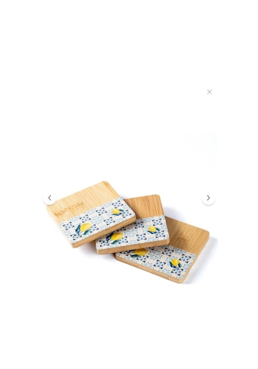 Tantitoni Bambu 6 Parça Standlı Desenli Bardak Altlığı Seti 11.5x11x5 Cm Ahşap