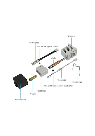 Anycubic Kobra 3 Full Hotend Seti Soğutucu Gövde Dahil Sertleştirilmiş Çelik Nozzle