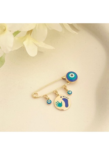 Bebek Yaka İğnesi Bebek Nazarlık El Ayak İzi Yaka İğnesi Gold