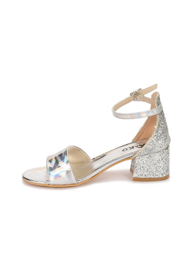 Kiko Kids Sheila Günlük Kız Çocuk 3 Cm Topuklu Sandalet Abiye Ayakkabı Gümüş Gümüş
