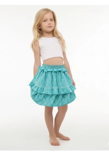 Kız Çocuk Çiçek Desenli Balon Etek-15849 Yeşil