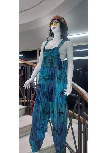 Hint Otantik Yıkamalı Taşlanmış Turkuaz Şalvar Tulum Çok Renkli