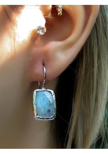 Doğal Taş Aytaşı Doğal Taşlı Rodyum Kaplama Kadın Küpe Euku3ayr Beyaz