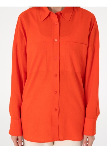 Pierre Cardin Kadın Açık Mavi Oversize Uzun Kollu Keten Gömlek 50301078-VR003