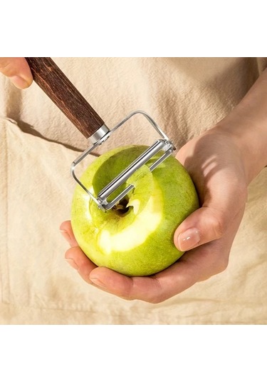 Techbloom 3 Parça Paslanmaz Çelik Soyacak Seti Akasya Ahşap Saplı Meyve Sebze Patates İçin 001 Siyah