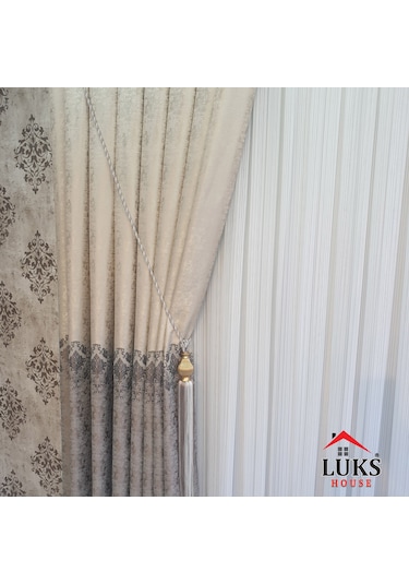 Lüks Bej Fon Pano Perde Sık Pile Tek Kanat, En100 Cm-modern House Bej