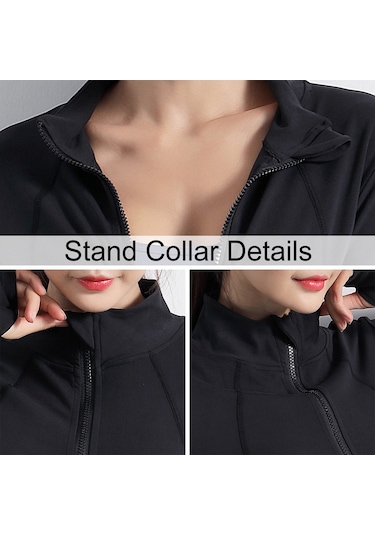 Jeemson Kadın Spor Ceketi - Nefes Alabilir, Hızlı Kuruyan, Parmak Delikli, Yoga Ve Koşu İçin SiYAH