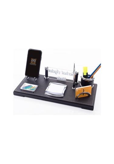 Madrid Ofis Masa İsimliği Siyah Deri Masaüstü İsimlik Seti