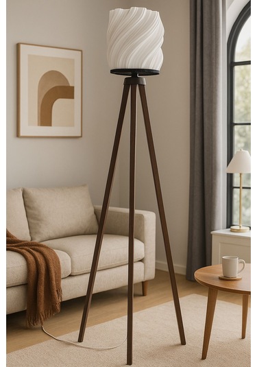 Luna Lambader Salon Oturma Odası Şık Modern Ahşap Ayaklı Şapka Kısmı Plastik Beyaz