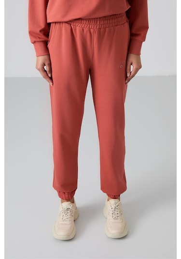 Tommy Life Tarçın Basic Pamuklu O Yaka Oversize Lastik Paça Kadın Eşofman Takım - 95287 Tarçın
