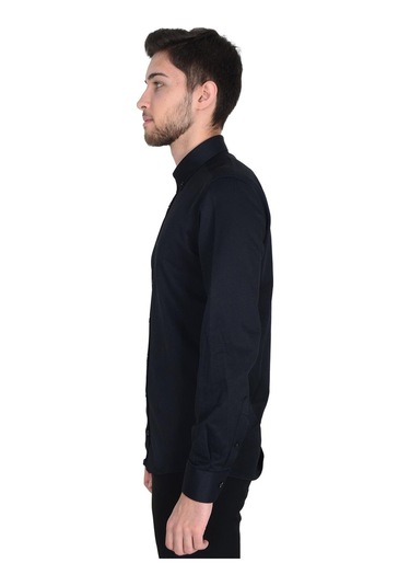 1011-yaka Düğmeli İnce Çizgili Erkek Gömlek 001