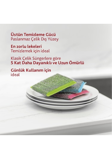 Vileda Power Inox Colors Çelik Bulaşık Sünger 5 x 3'lü