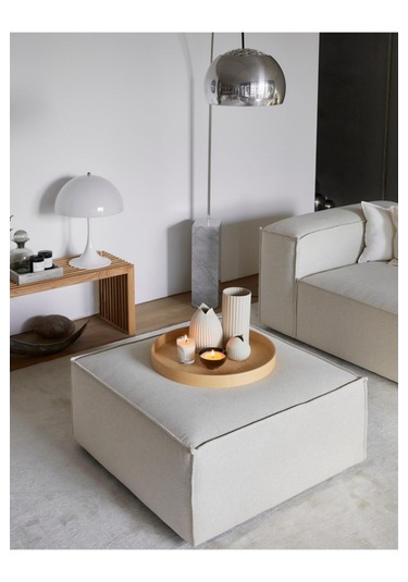 Mode Soft Puf 01 Kırık Beyaz Keten Kumaş İşbir Sünger