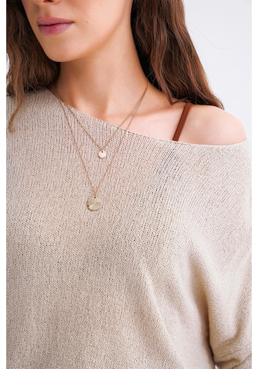 6933 Kadın Kayık Yaka İnce Mevsimlik Triko Kazak Taş Taş