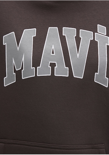 Mavi - Mavi Logo Baskılı Kapüşonlu Kahverengi Sweatshirt 1600361-70222 Kahverengi