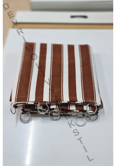 Devrim Olivya Tekstil Halkalı-kahve-beyaz Özel Dikim Lüks Branda Balkon Perdesi Ölçüler--en-x-yüksekliktir Kahve Beyaz Kahverengi Beyaz