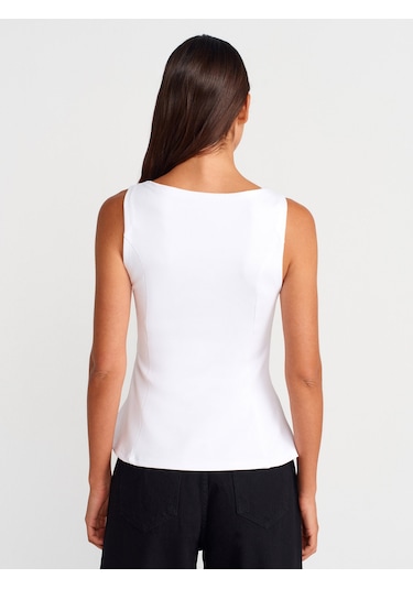 Dilvin 21001 Kayık Yaka Peplum Top-beyaz Beyaz