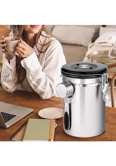 Pazly 1l/1.5l/2l Paslanmaz Çelik Hava Geçirmez Kahve Konteyner Saklama Kabı Seti Çay Pirinç Baharat Otlar Gıda Depolama Kepçe İle 1l Diğer