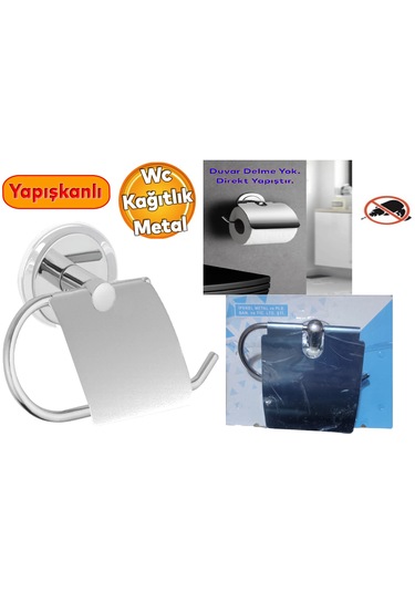 Tuvalet Wc Kağıtlığı Banyo Wc Askılığı Yapışkanlı - Krom Renk Krom