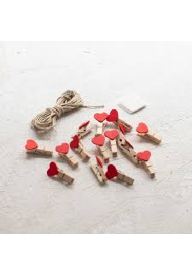 Kırmızı Kalpli Minik Ahşap Mandal 10+
