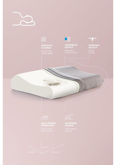 Pafu Visco Boyun Destekli Karbon Ortopedik Yastık Gri