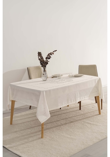 Jumbo Jakar Krem Sıvı İtici Leke Tutmaz Masa Örtüsü 160x220 Cm Krem