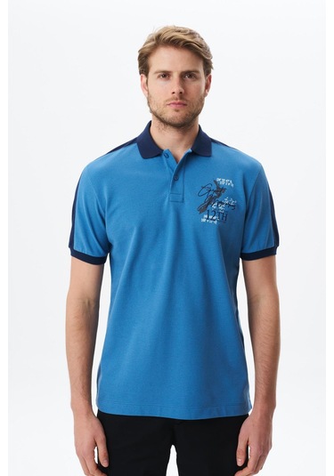 Arma Erkek Regular Fit Baskılı % 100 Pamuk Pike Polo Yaka Tişört Y29374356002 Mavi