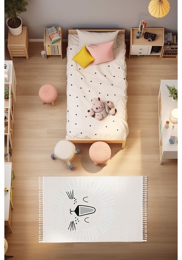 Koza Halı Sparkle Krem Aslan Figürlü Hayvan Figürlü Çocuk Odası Bebek Odası Krem