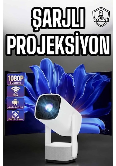 Şarjlı Projeksiyon Oyun Sinema Projektörü 4k Hd Görüntü Kaliteli