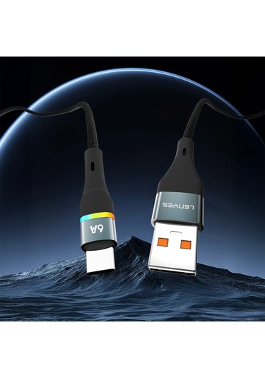 Lenyes Lc520 Usb-a To Type-c 6a Örgü Tasarımlı Hızlı Şarj Özellikli Şarj Kablosu 66w 1m Siyah Siyah