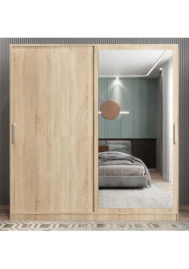 Zen Sürgü Kapaklı Dolap Gardırop Meşe