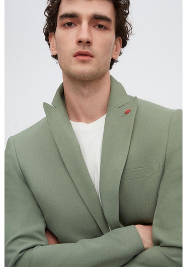 Twn Slim Fit Yeşil Armürlü Uçan Blazer Kumaş Ceket 4ef04zb024092 Yeşil