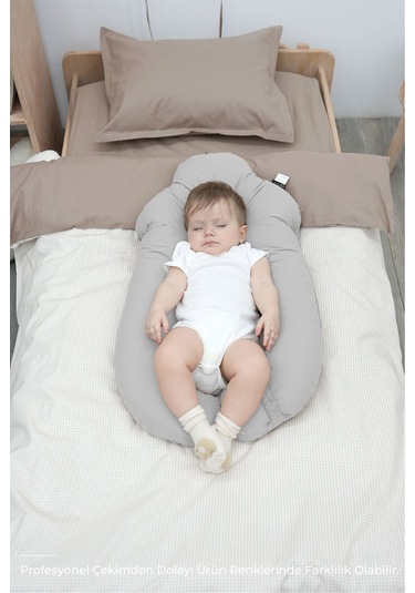 Mordesign Moresleep 2'si 1 Arada Bebek Sarılma Ve Şekillendirme Yastığı, Düz Kafa Yastığı,pamuklu,uyku Yastığı Gri Zg10194-2