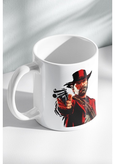 Rdr2, Red Dead Redemption 2 - Tasarım Baskılı Kahve Kupası Hediye Porselen Kupa Beyaz