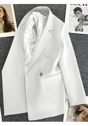 Novahub Beyaz İlkbahar Sonbahar Kadın Ceketi Şık Zarif Rahat Spor Kadın Takım Elbise Kore Moda Lüks Ceket Kadınlar İçin Blazers M Beyaz - M Beyaz