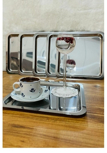 Bimote 6'lı Paslanmaz Çelik 21x21cm Kare Çay, Kahve, Pasta Servis