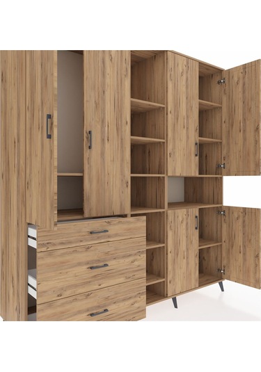 Kronos Dolap 13 Raflı 3 Çekmeceli 6 Kapaklı 220x59x243 Çam-çam/çam Atlas Çam/atlas Çam