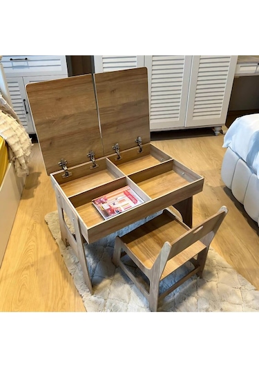 Mdf Çocuk Aktivite Masası Açılabilir Kapaklı 1 Masa + 1 Sandalye
