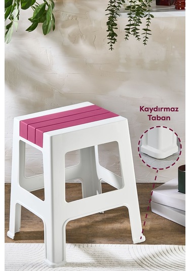 Vienev Plastik Büyük Tabure Pembe Pembe
