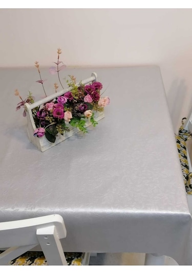 Elyaflı Pvc Muşamba - Desenli Silinebilir Masa Örtüsü 02mrl76c Gri