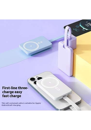 W013 10000mah Güç Bankası 15w Manyetik Telefon Kablosuz Şarj Cihazı, Type-c'den İp Kabloya Mavi