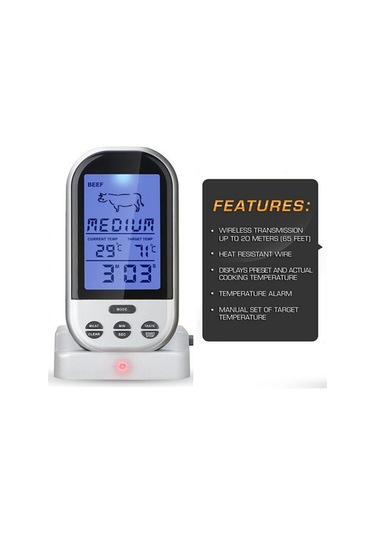Ulzyvf Portatif Gıda Termometresi: 20-30m Rf, 0-250 Ölçüm, Su Geçirmez Prob, Küçük Tasarım, Turuncu Veya Gümüş Renk